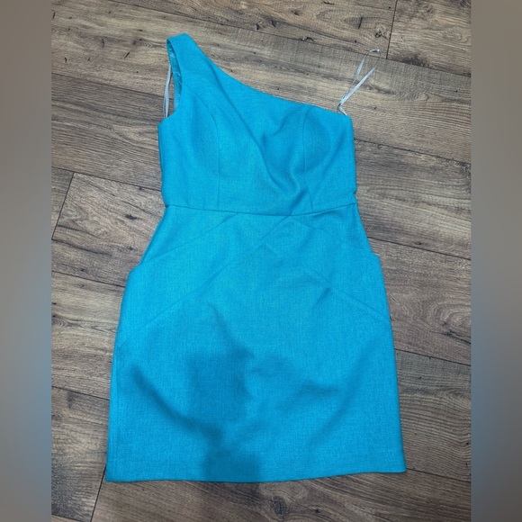 Kay Unger Blue Pleated One-Shoulder Cocktail Dress - Picture 1 of 8